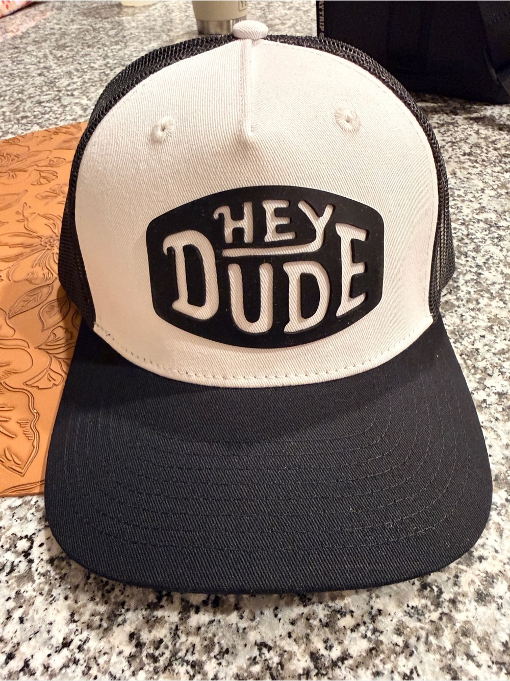Hey Dude Black and White Logo Trucker Cap